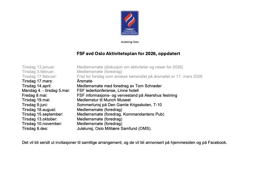 Aktivitetskalender 2026 og noen bilder