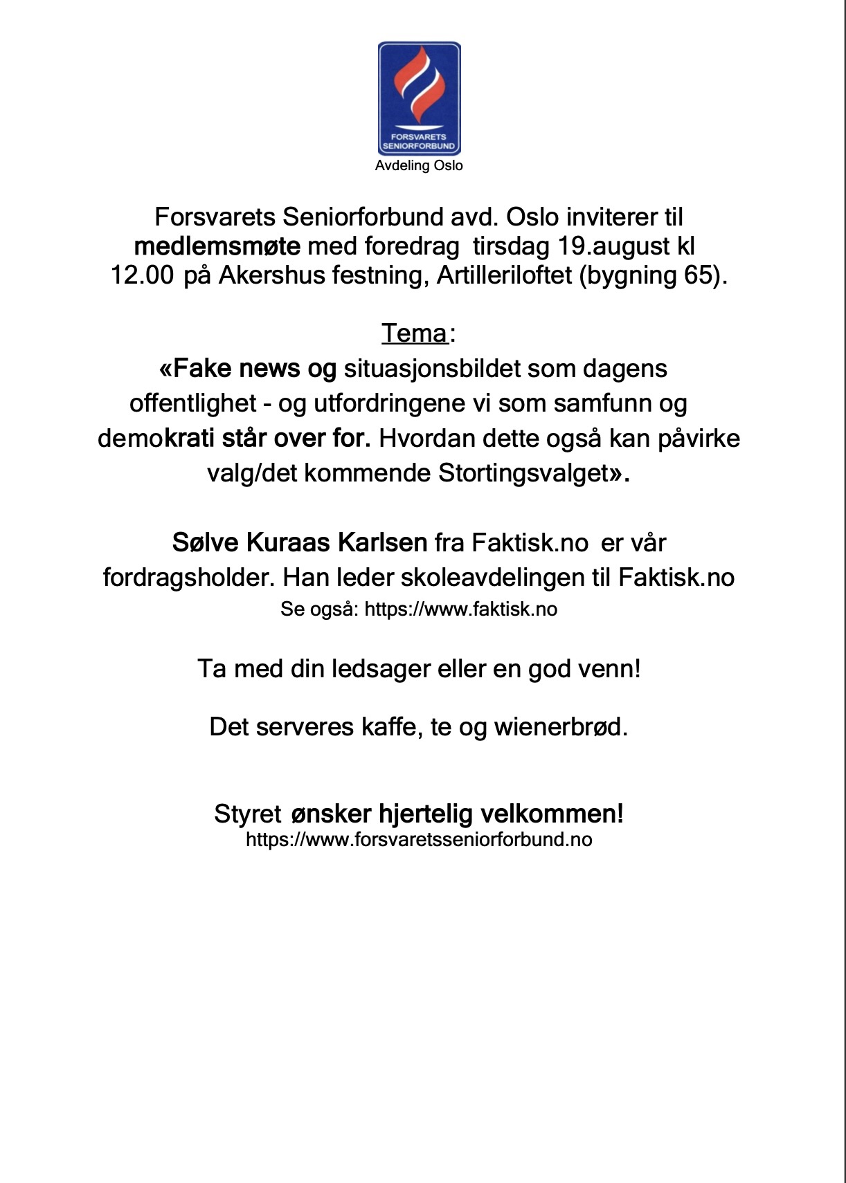 Medlemsmøte 19 august 2025