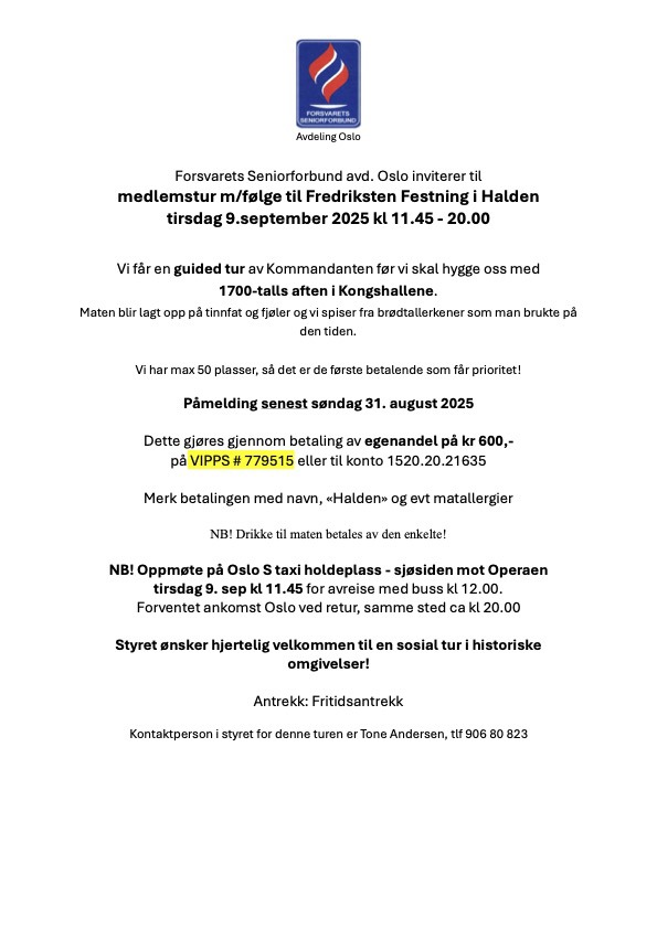 Medlemstur til Fredriksten Festning 9 sept 2025